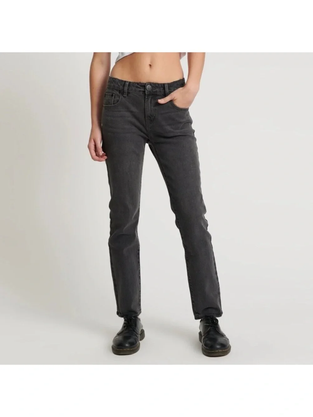 One Teaspoon Stixx Low Waist Slim Straight Leg Denim Jeans Washed Black Size 28